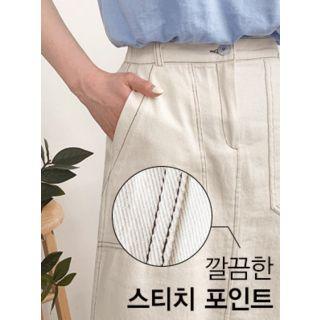 Stitched A-line Long Skirt Cream - One Size