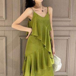 Ruffle Trim Strappy Midi Dress