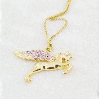 Pegasus Rhinestone Pendant Alloy Necklace Gold - One Size