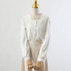 Square-neck Plain Button-up Top / High-waist Plain A-line Skirt