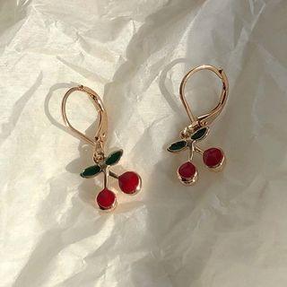 Cherry Dangle Hoop Earring / Charm Bracelet 1 Pair - Earring - One Size