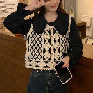 Plain Blouse / Lace Vest
