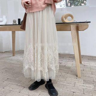 Midi A-line Mesh Lace Skirt