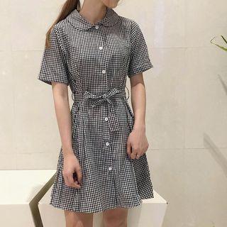 Gingham Short-sleeve Shirt Dress