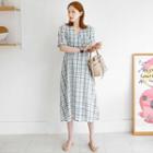 Wrap-front A-line Plaid Dress Blue - One Size