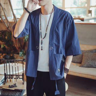 Printed 3/4-sleeve Open-front Jacket
