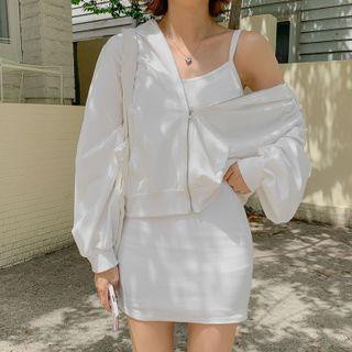 Set: Balloon-sleeve Hoodie + Camisole Minidress