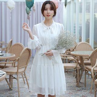 Tie-neck Bell-sleeve A-line Chiffon Dress