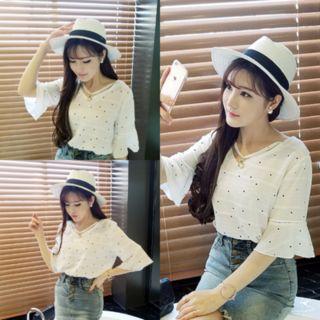 Dotted Bell-sleeve Chiffon Blouse