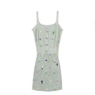 Spaghetti Strap Embellished Cable Knit Dress