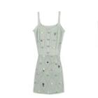 Spaghetti Strap Embellished Cable Knit Dress