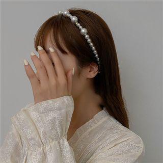 Faux Pearl Headband Black & White - One Size