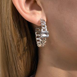 Rhinestone Chain Alloy Open Hoop Earring