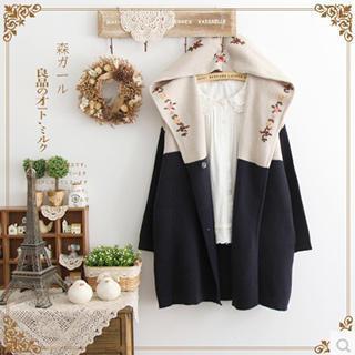 Embroidered Hooded Cardigan