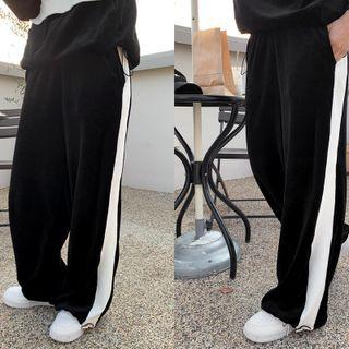 Two-tone Velvet Jogger Pants Black - One Size