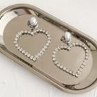 Rhinestone Faux Pearl Heart Dangle Earring 1 Pair - Clip On Earrings - Silver - One Size