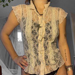 Lace Print Short-sleeve Blouse