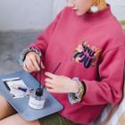 Embroidered Ruffle Trim Sweatshirt