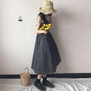 Dotted Sleeveless Midi Shift Dress