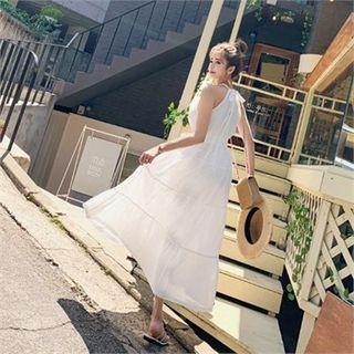 Halter Tiered Maxi Dress With Sash