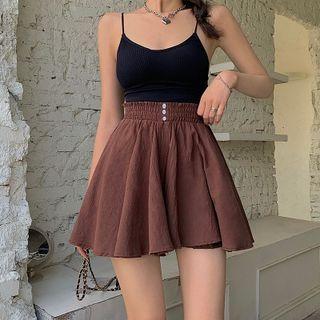 Button Detail High Waist A-line Mini Skirt