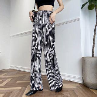 Zebra Print Straight-leg Pants Black & White - One Size