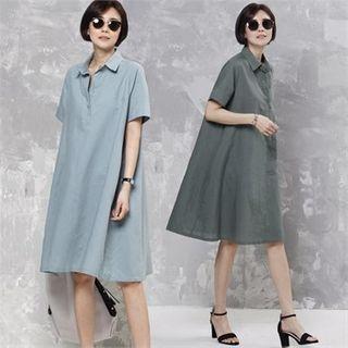 Half-placket Pocket-detail A-line Dress