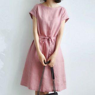 Short-sleeve Plain Smock Dress