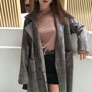 Plaid Double-breasted Coat As Shown In Figure - One Size