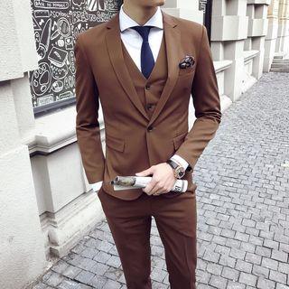 Set: Plain Blazer + Dress Pants + Vest