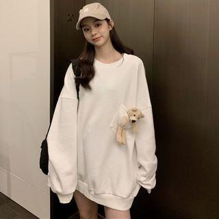 Bear Accent Long-sleeve Plain Sweatshirt