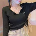 Long-sleeve V-neck Drawcord T-shirt