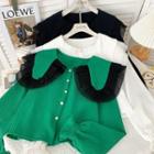 Embossed Contrast-trim Crop Shirt