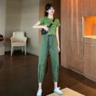 Short-sleeve Plain Tee / High-waist Cargo Pants