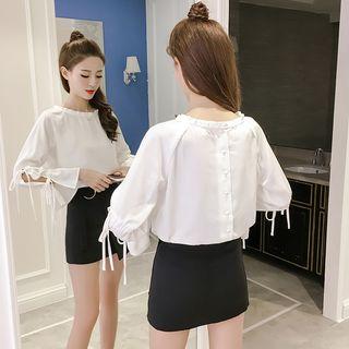 Lace-up Bell Sleeve Chiffon Blouse