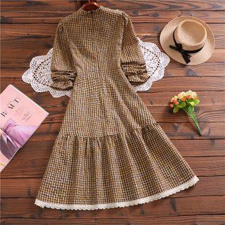 Plaid Lace Trim Midi A-line Dress