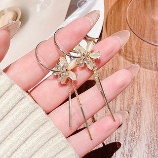Flower Rhinestone Cat Eye Stone Fringed Earring 1 Pair - Gold - One Size