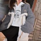 Two-tone Zip-up Faux Shearling Jacket