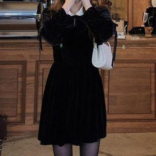 Contrast Collar Velvet Mini A-line Dress