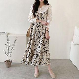 Spaghetti Strap Leopard Maxi Dress