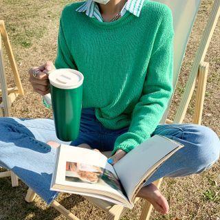 Deep-slit Boucl  Knit Top