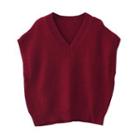 V-neck Knit Vest Vintage Red - One Size