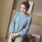 Long-sleeve Flower Embroidered Sweater