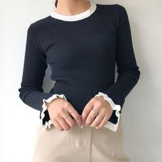Slim-fit Long Sleeve Cropped Knit Top