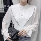 Stand-collar Contrast Trim Blouse