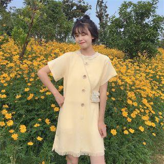 Frilled Hem Button Detail Short-sleeve Dress