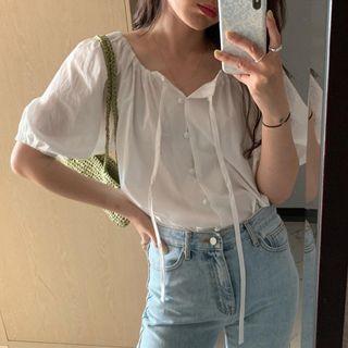 Tie Neck Puff Sleeve Shirt