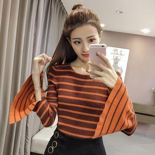Stripe Bell Long-sleeve Knit Sweater