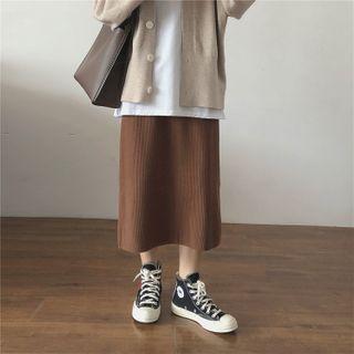 Plain Slit Midi A-line Knit Skirt