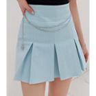 Inset Shorts Pleated Chain Trim Mini Skirt Light Blue - One Size